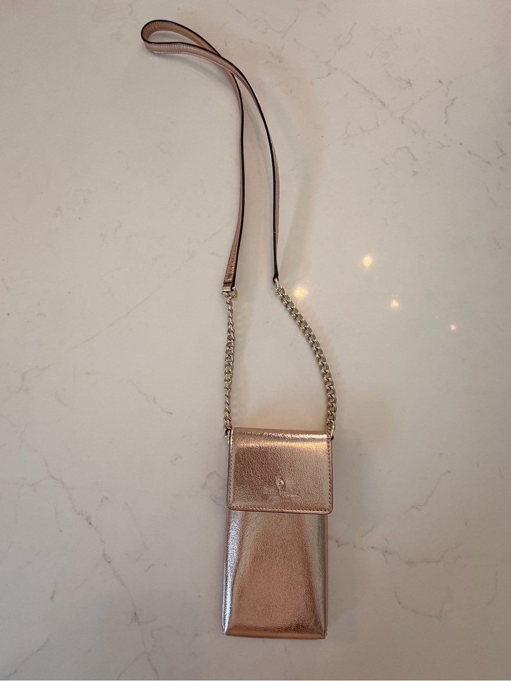 Kate Spade Metallic Rose Gold Leather Phone Crossbody Bag Chain Strap